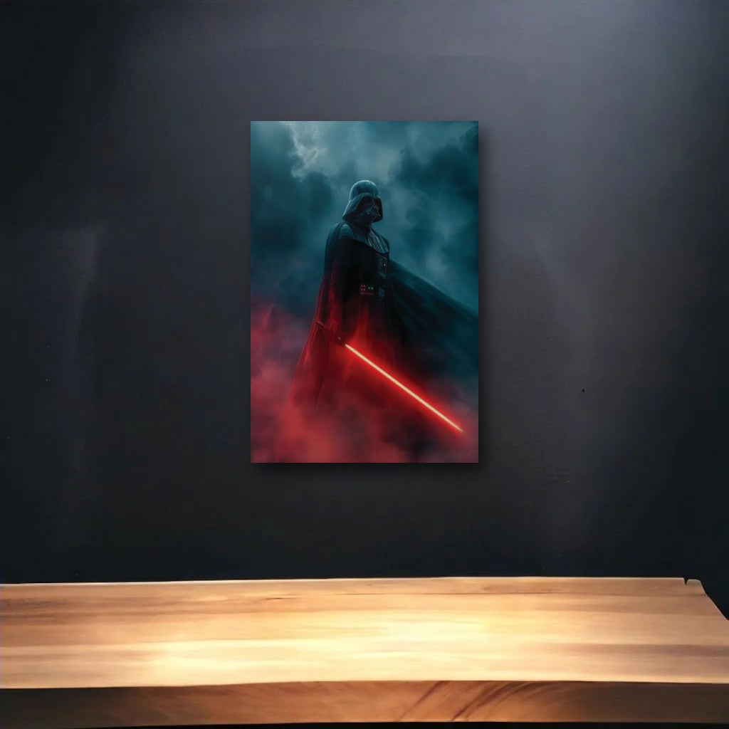 Anime Art glossy acrylic art above a wooden shelf