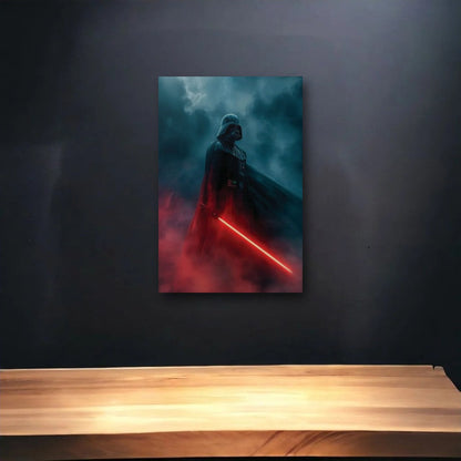 Anime Art glossy acrylic art above a wooden shelf