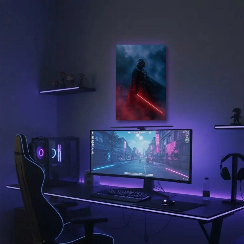 Anime Art acrylic wall art in a purple gaming setup