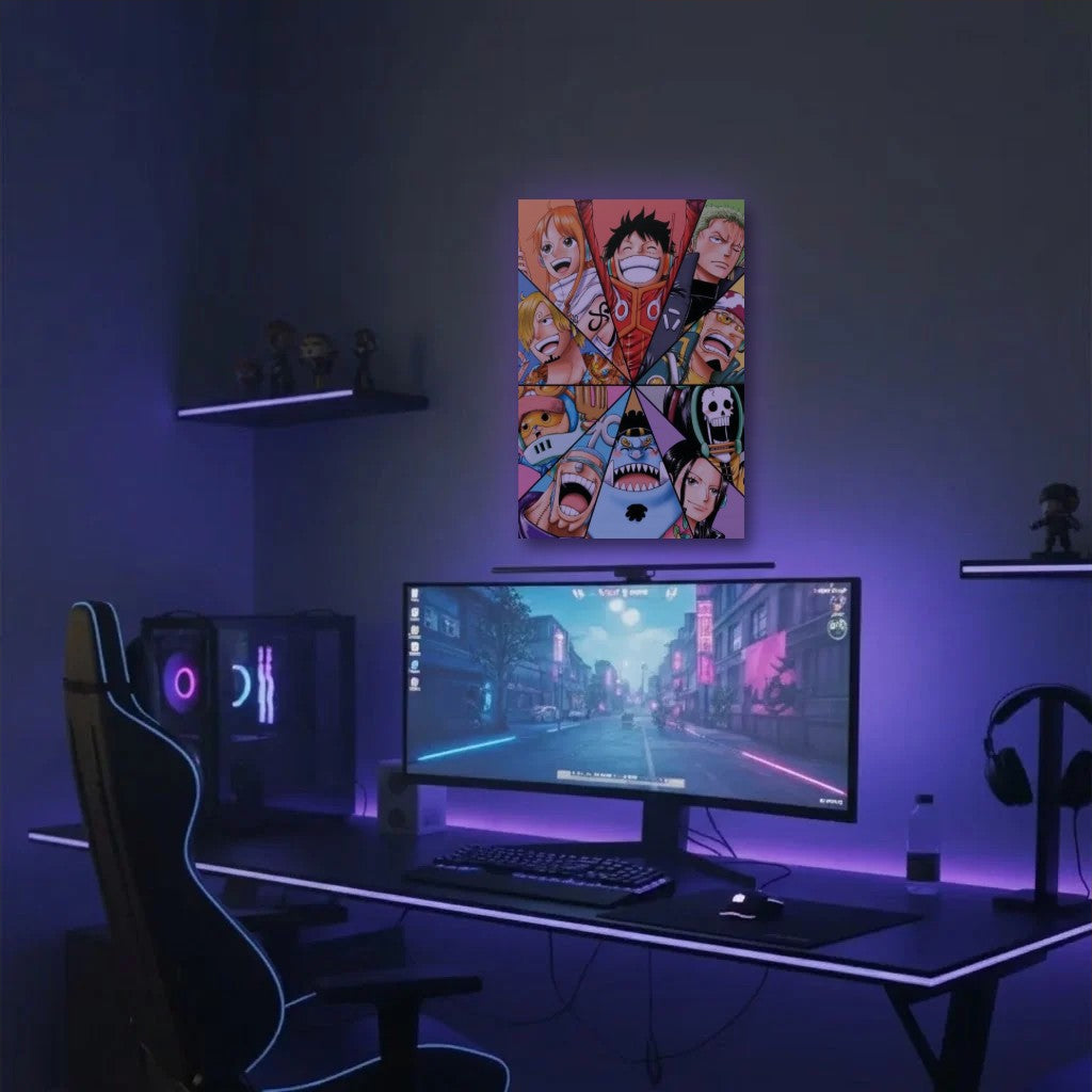 Anime Art acrylic wall art in a purple gaming setup