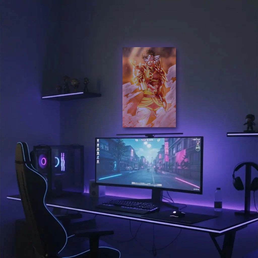 Anime Art acrylic wall art in a purple gaming setup