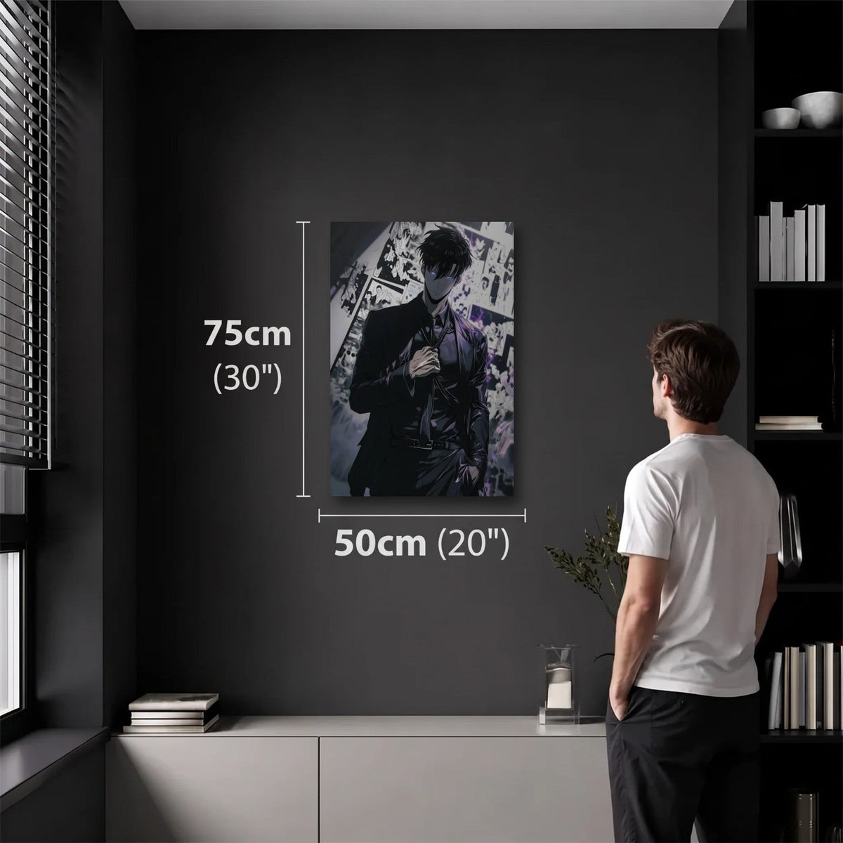 Anime Art 50x75 cm acrylic wall art in a dark modern room