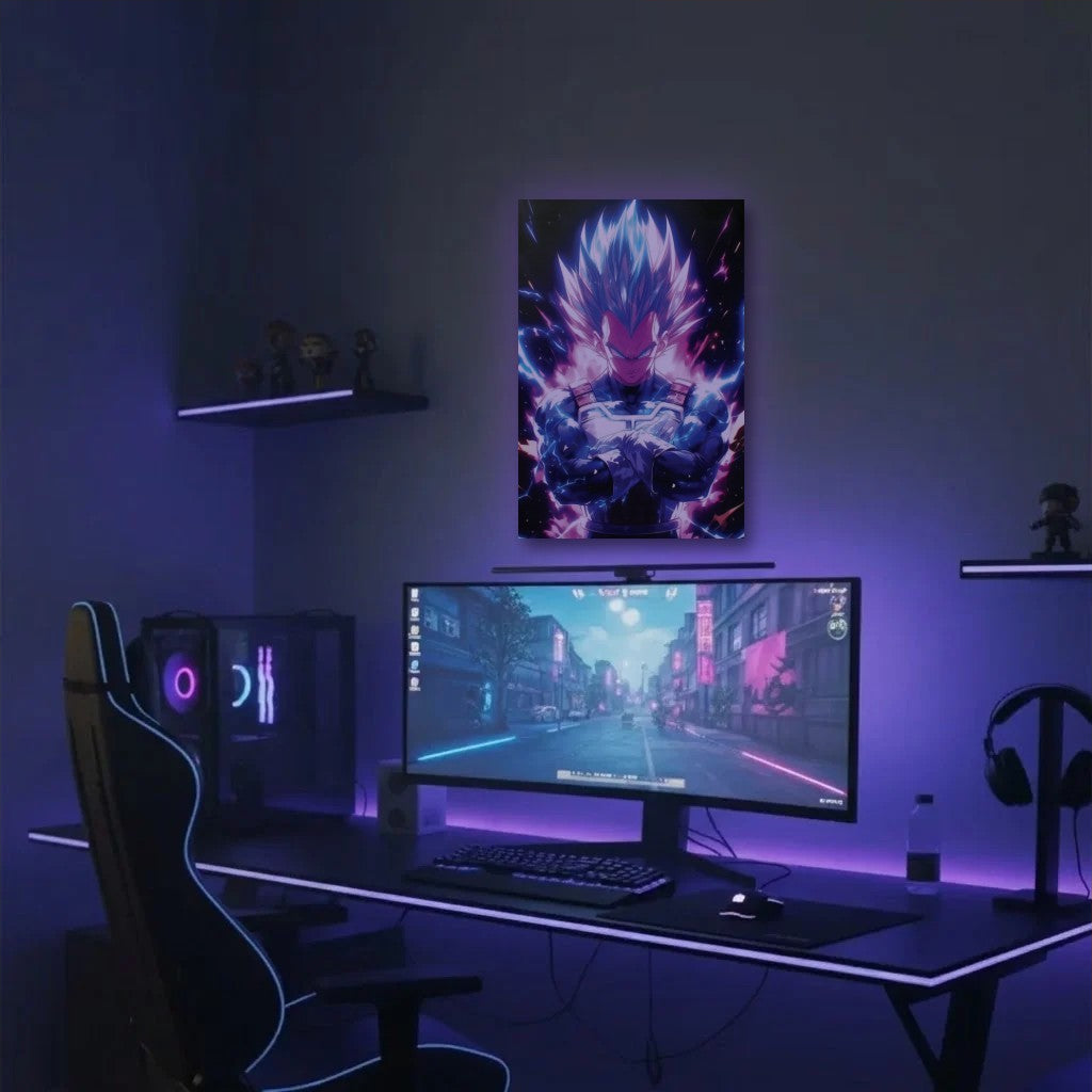 Anime Art acrylic wall art in a purple gaming setup