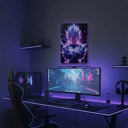 Anime Art acrylic wall art in a purple gaming setup