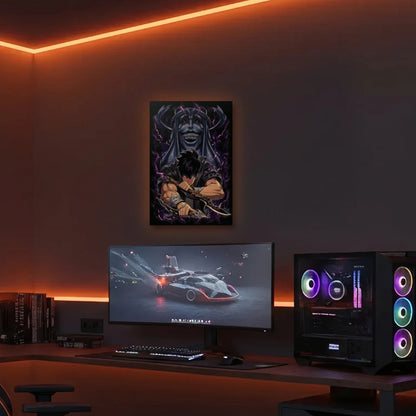 Anime Art acrylic wall art in an orange LED gaming room