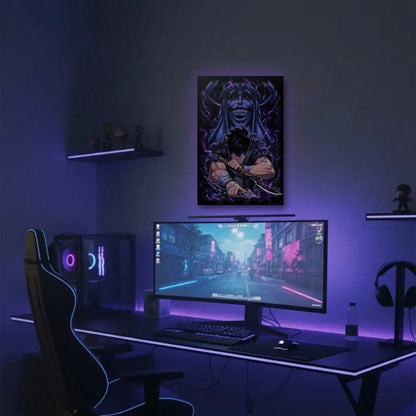 Anime Art acrylic wall art in a purple gaming setup