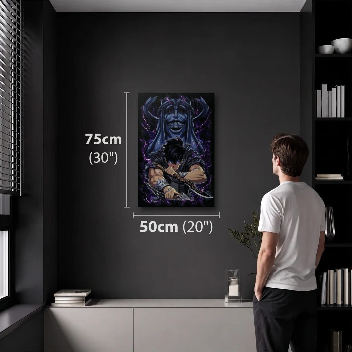 Anime Art 50x75 cm acrylic wall art in a dark modern room