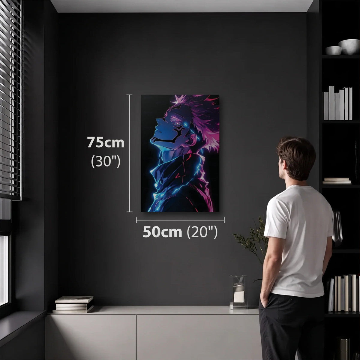 Anime Art 50x75 cm acrylic wall art in a dark modern room