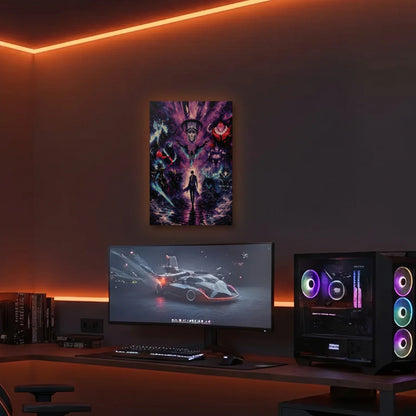 Anime Art acrylic wall art in an orange LED gaming room