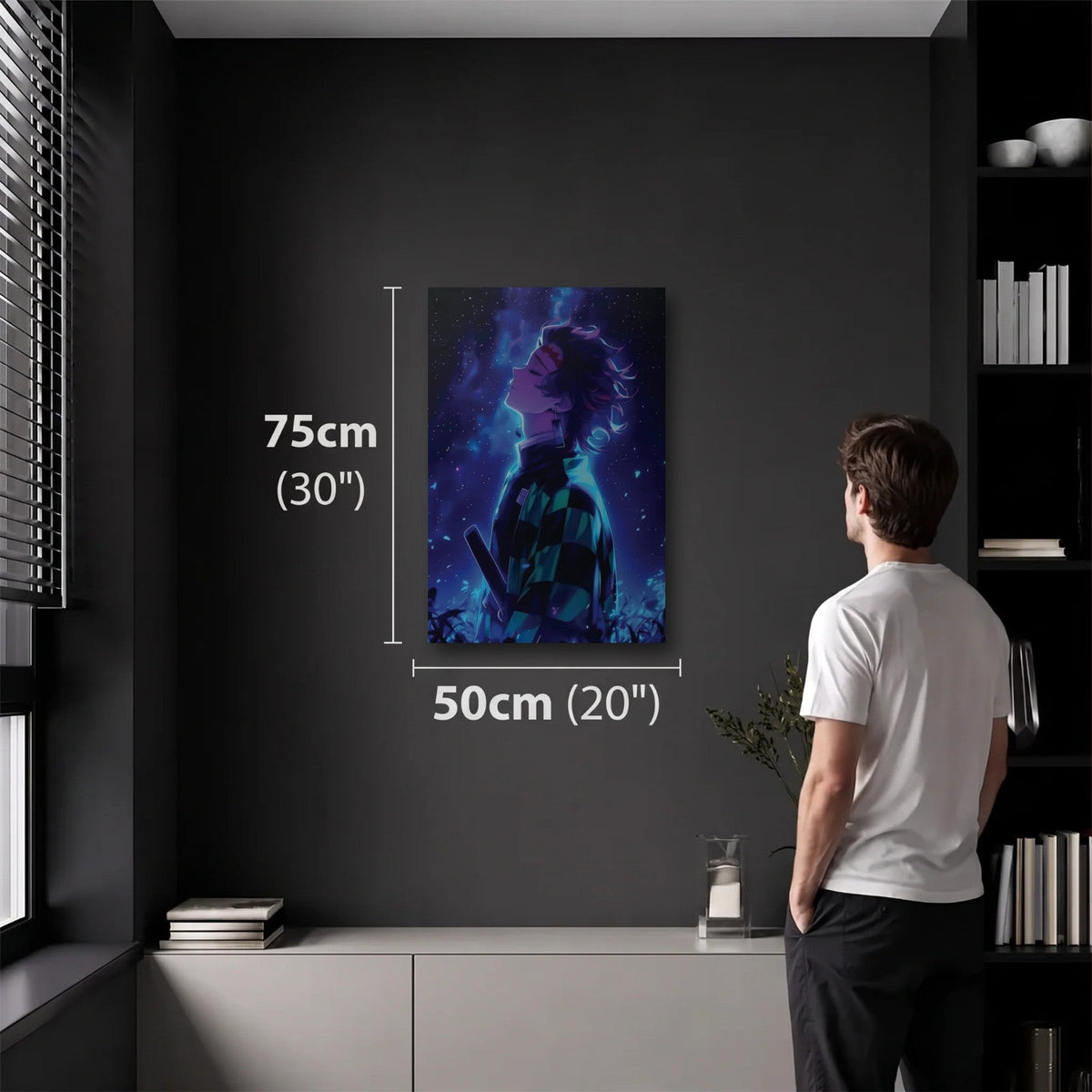 Anime Art 50x75 cm acrylic wall art in a dark modern room
