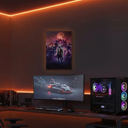 Anime Art acrylic wall art in an orange LED gaming room