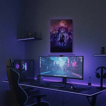 Anime Art acrylic wall art in a purple gaming setup