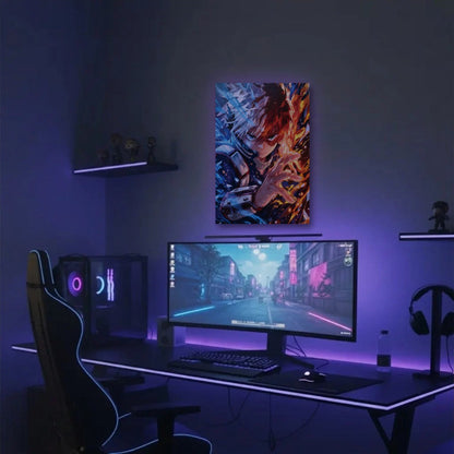 Anime Art acrylic wall art in a purple gaming setup
