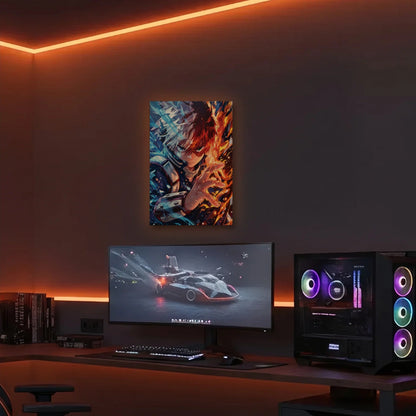 Anime Art acrylic wall art in an orange LED gaming room