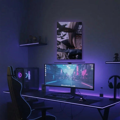 Anime Art acrylic wall art in a purple gaming setup