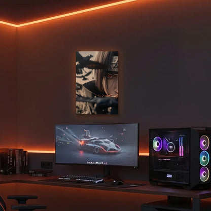 Anime Art acrylic wall art in an orange LED gaming room