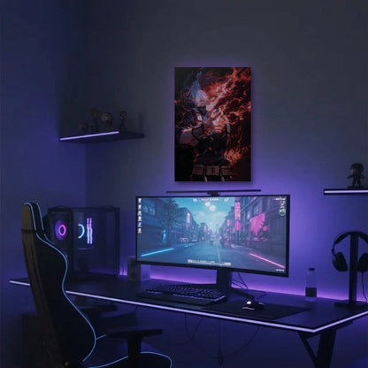 Anime Art acrylic wall art in a purple gaming setup