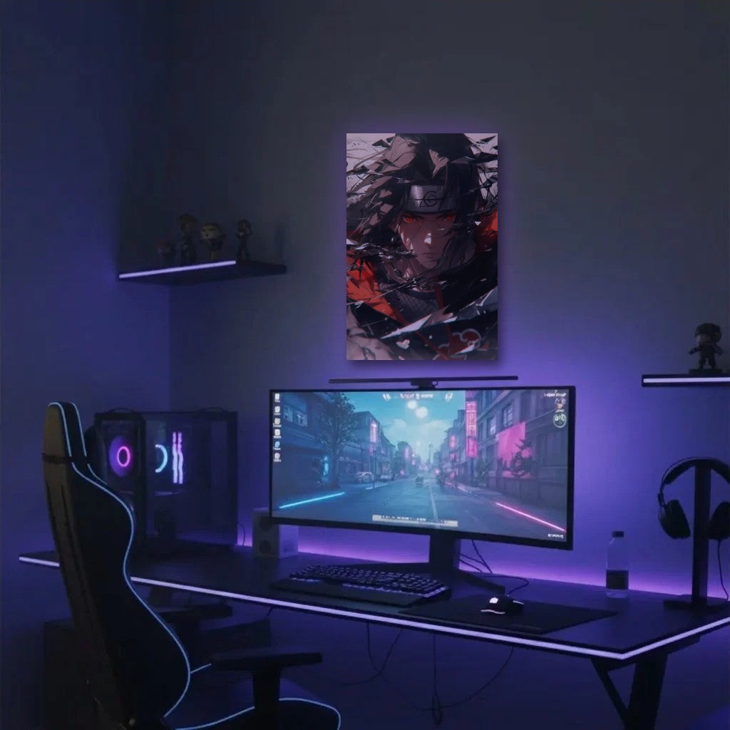Anime Art acrylic wall art in a purple gaming setup