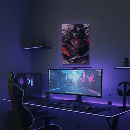 Anime Art acrylic wall art in a purple gaming setup