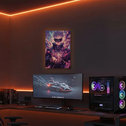 Anime Art acrylic wall art in an orange LED gaming room