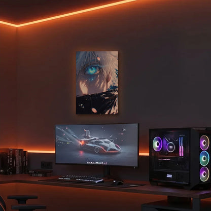 Anime Art acrylic wall art in an orange LED gaming room