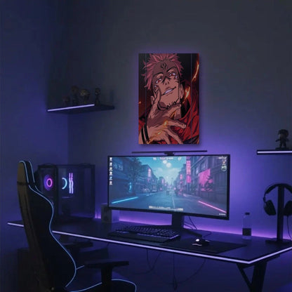 Anime Art acrylic wall art in a purple gaming setup
