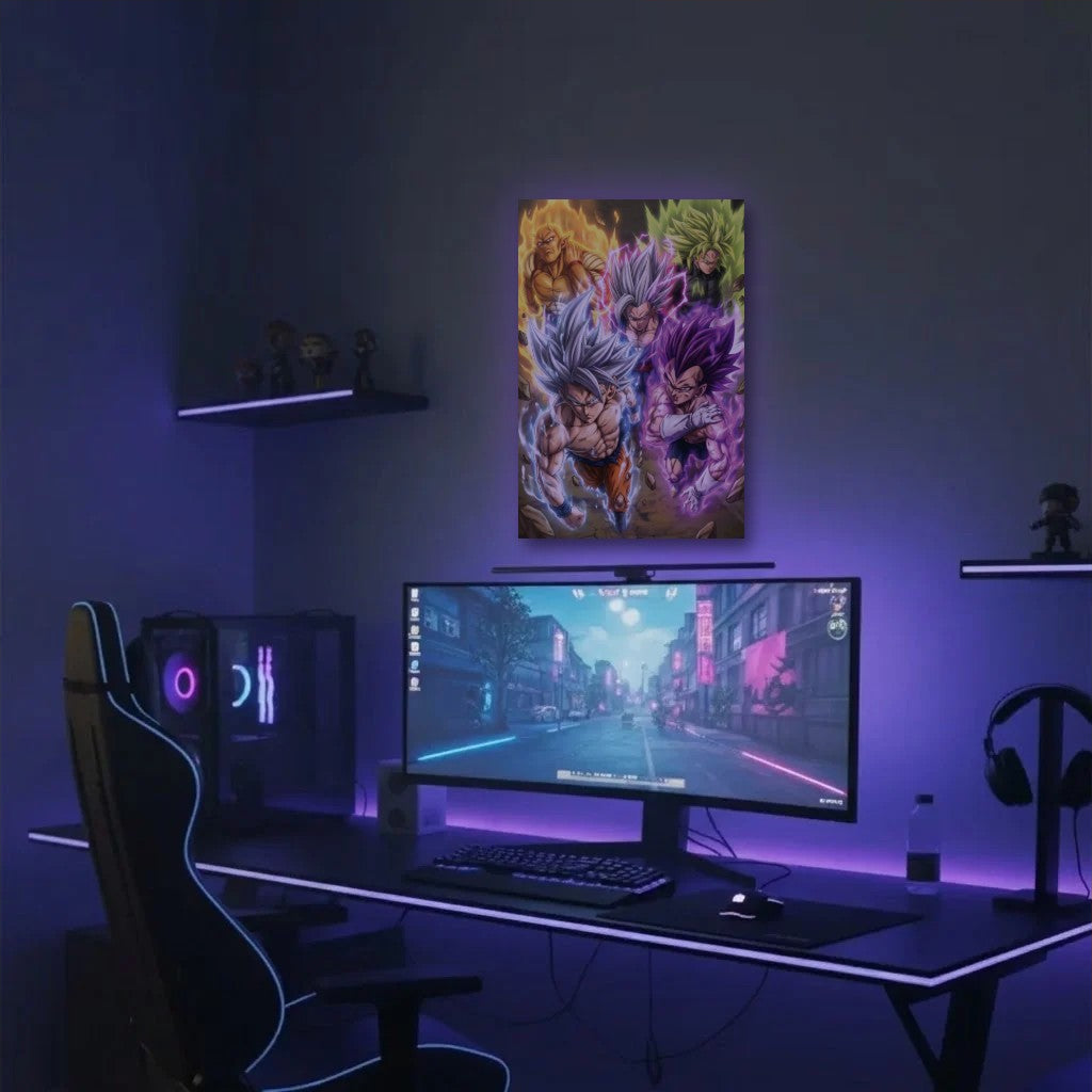 Anime Art acrylic wall art in a purple gaming setup