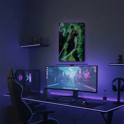 Anime Art acrylic wall art in a purple gaming setup