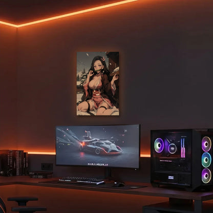 Anime Art acrylic wall art in an orange LED gaming room