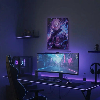 Anime Art acrylic wall art in a purple gaming setup