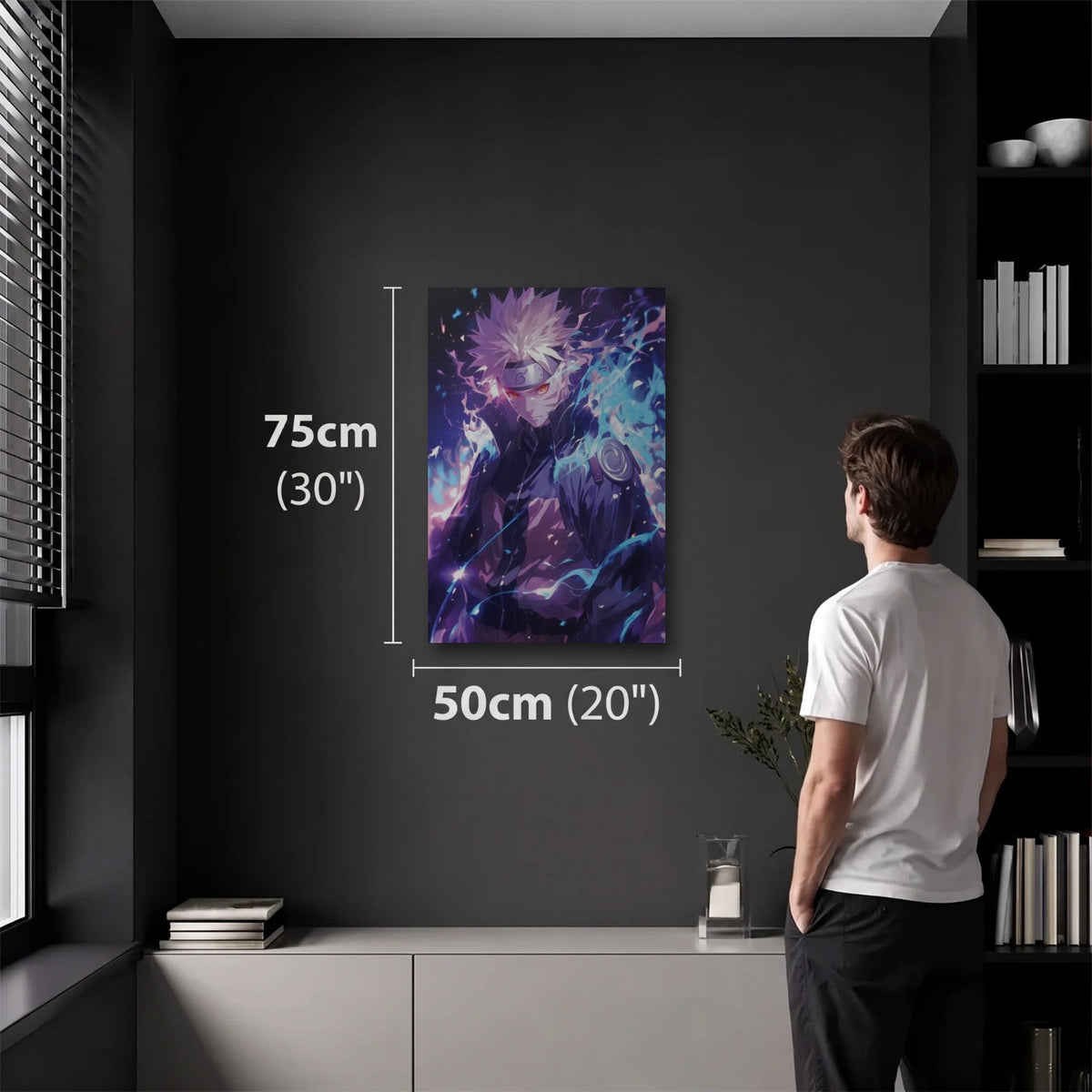 Anime Art 50x75 cm acrylic wall art in a dark modern room