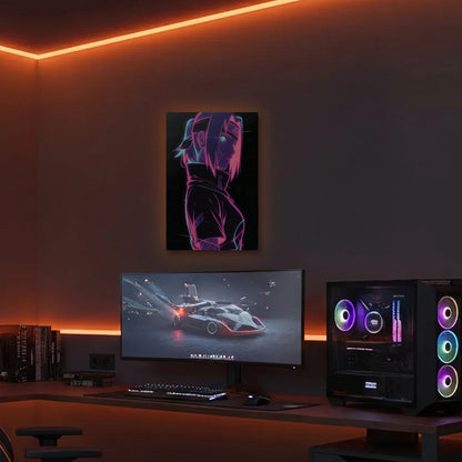 Anime Art acrylic wall art in an orange LED gaming room