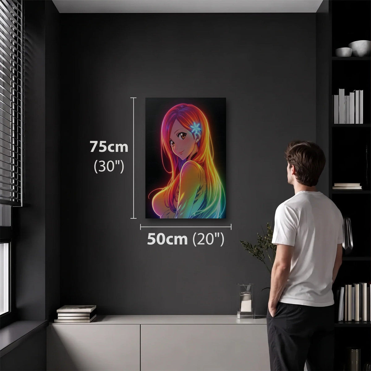 Anime Art 50x75 cm acrylic wall art in a dark modern room