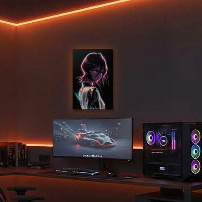 Anime Art acrylic wall art in an orange LED gaming room