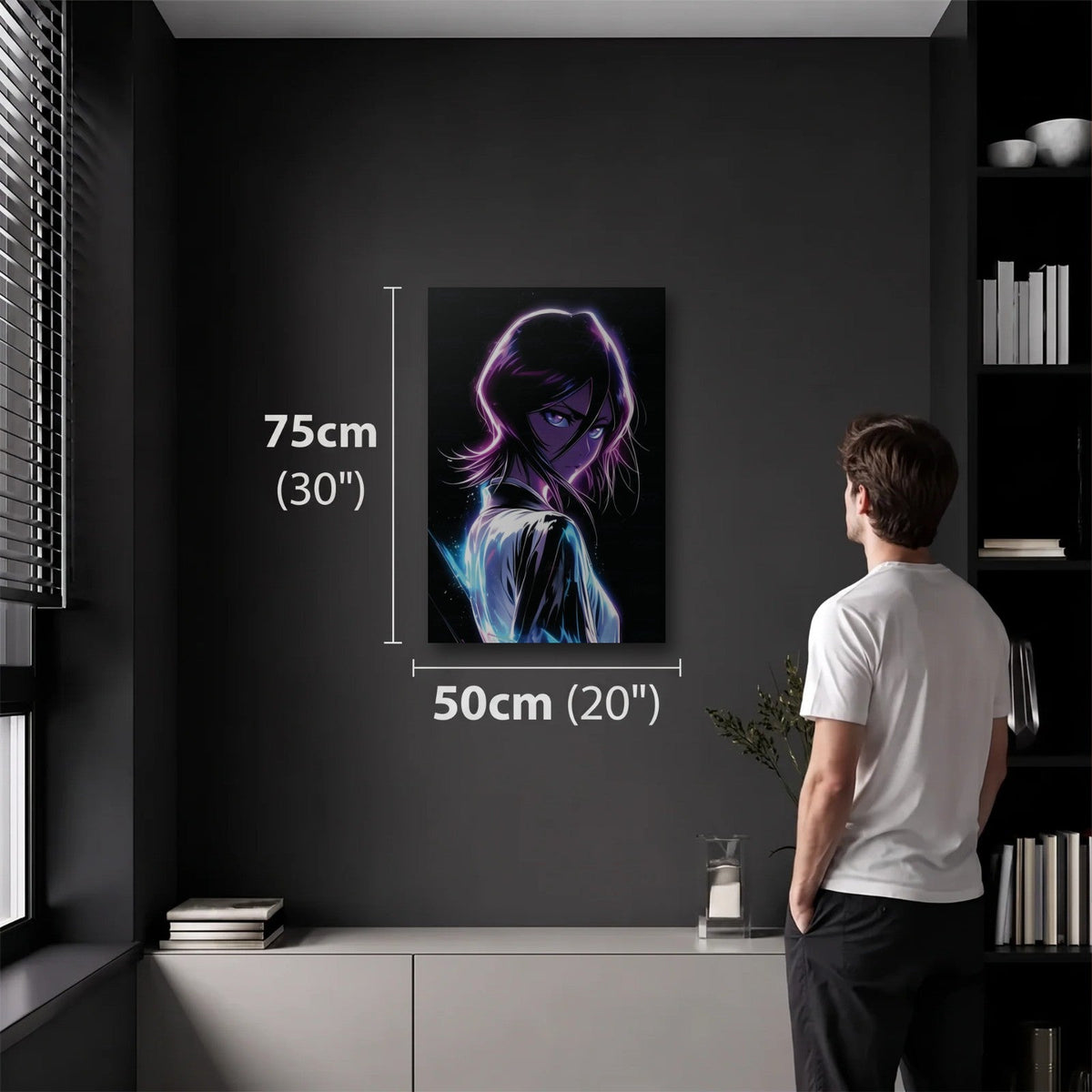 Anime Art 50x75 cm acrylic wall art in a dark modern room