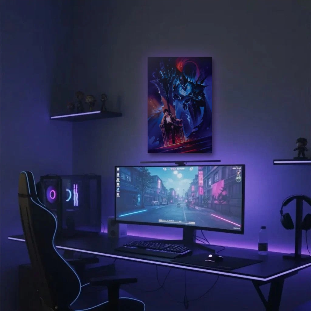 Anime Art acrylic wall art in a purple gaming setup