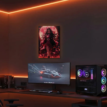 Anime Art acrylic wall art in an orange LED gaming room