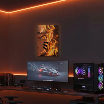 Anime Art acrylic wall art in an orange LED gaming room