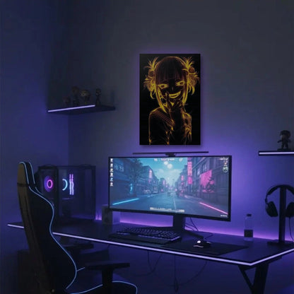 Anime Art acrylic wall art in a purple gaming setup