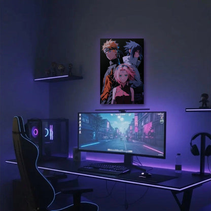 Anime Art acrylic wall art in a purple gaming setup