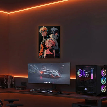 Anime Art acrylic wall art in an orange LED gaming room
