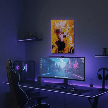 Anime Art acrylic wall art in a purple gaming setup