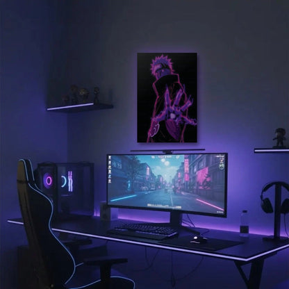 Anime Art acrylic wall art in a purple gaming setup
