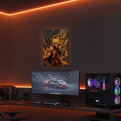 Anime Art acrylic wall art in an orange LED gaming room