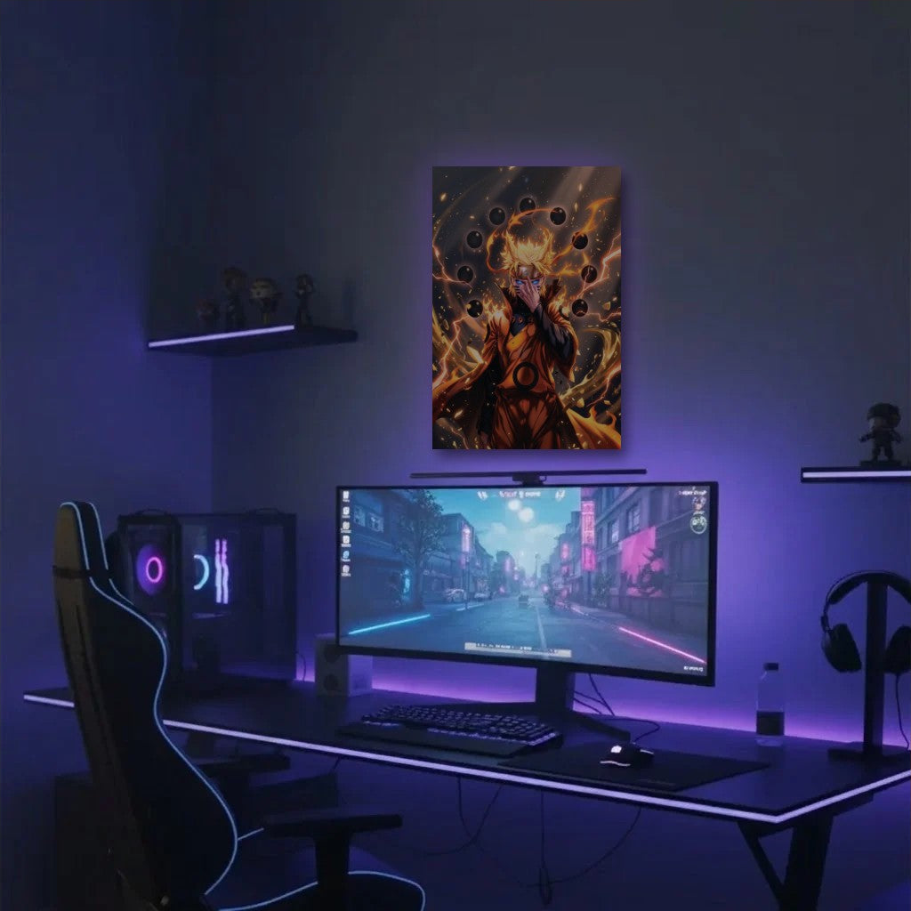 Anime Art acrylic wall art in a purple gaming setup