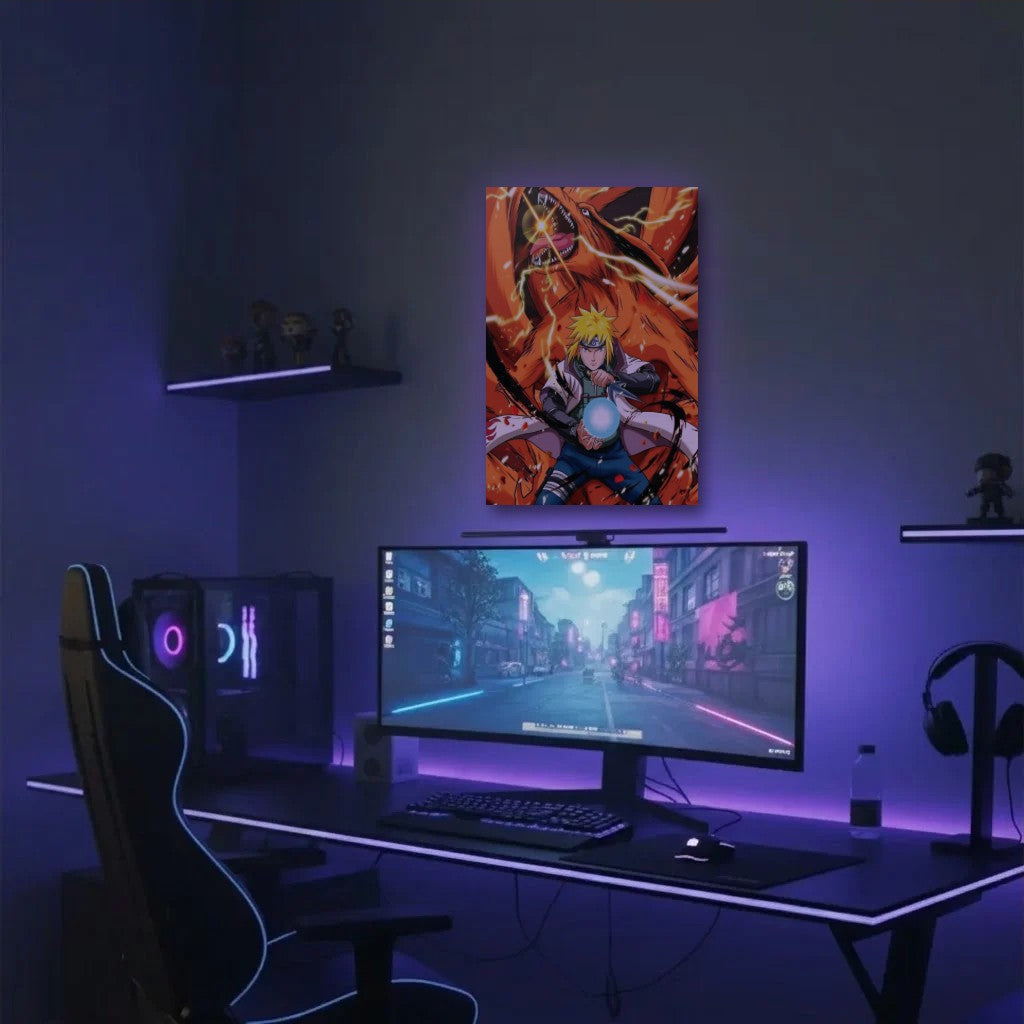 Anime Art acrylic wall art in a purple gaming setup