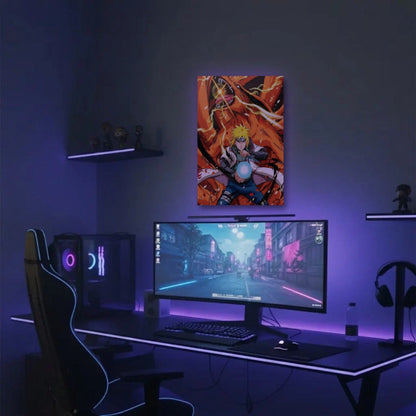 Anime Art acrylic wall art in a purple gaming setup
