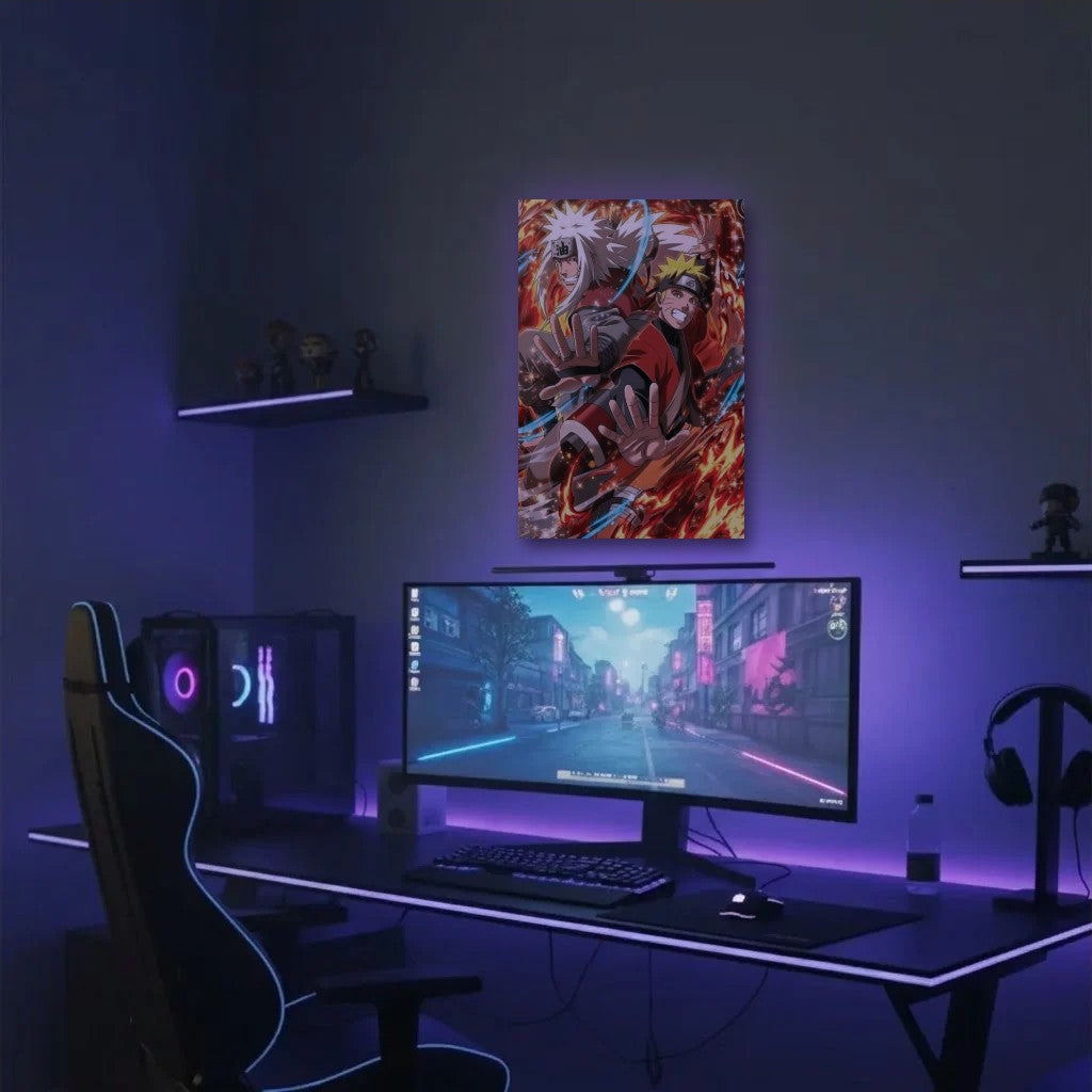 Anime Art acrylic wall art in a purple gaming setup