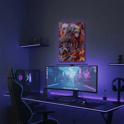 Anime Art acrylic wall art in a purple gaming setup