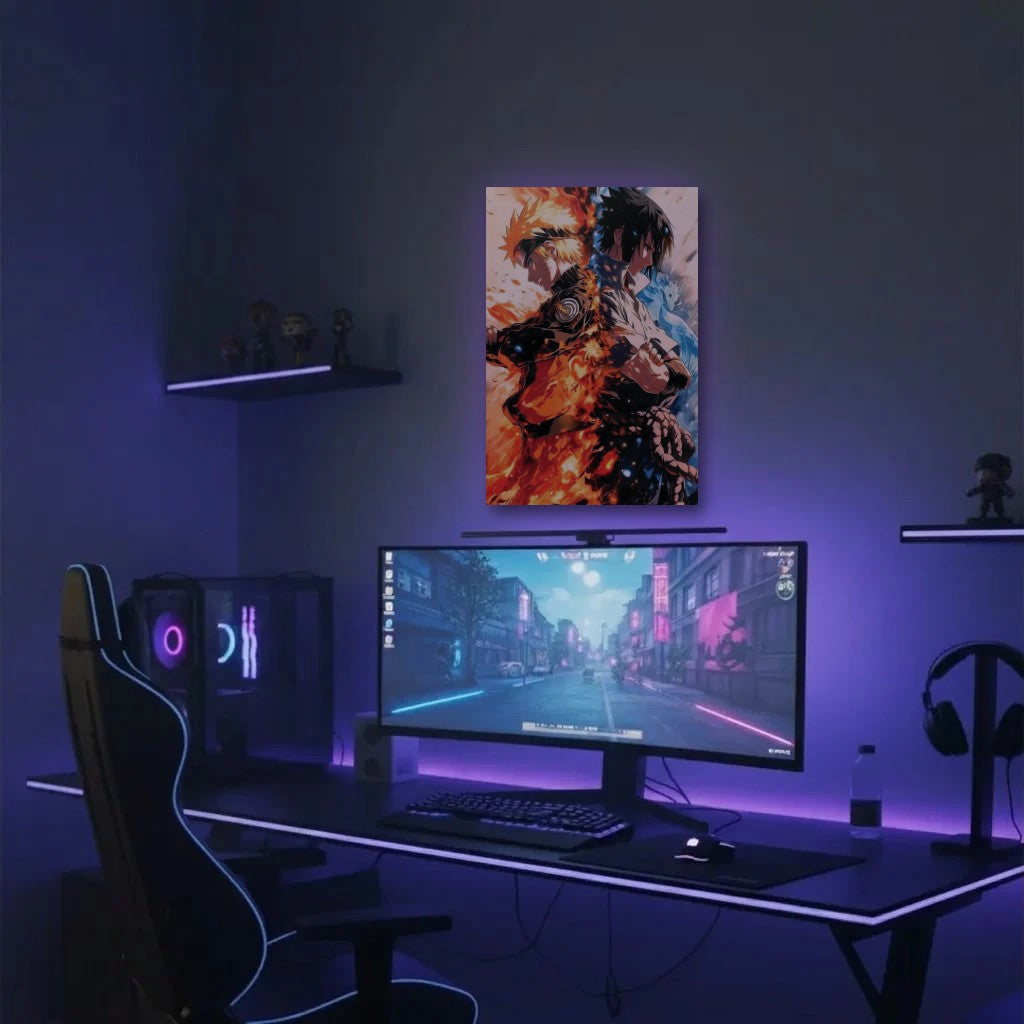 Anime Art acrylic wall art in a purple gaming setup